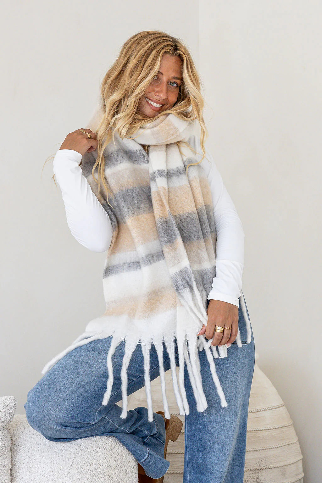 Mixed Grey Soft Textured Wrap Scarf
