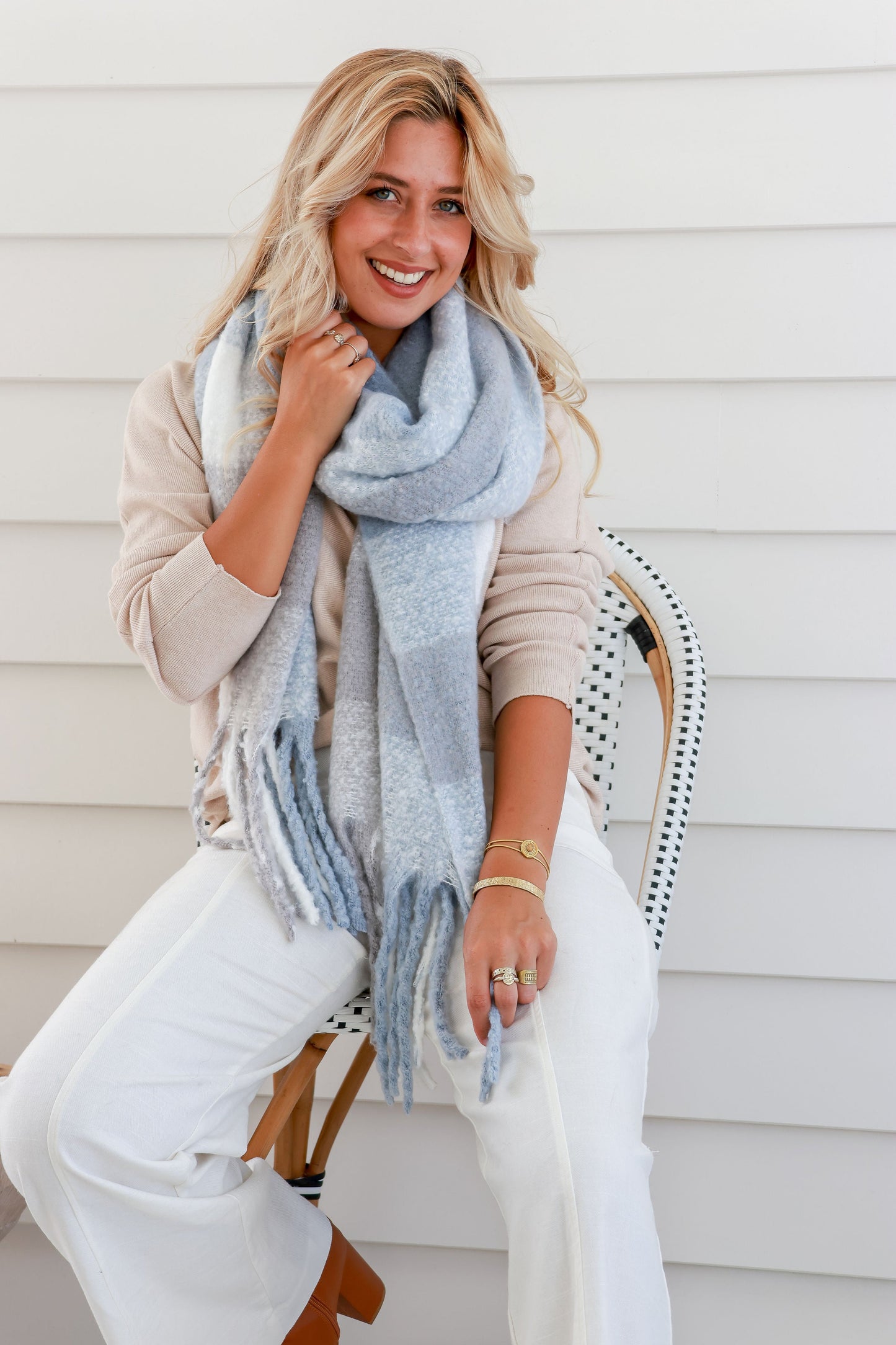 Soft Grey Cream Scarf