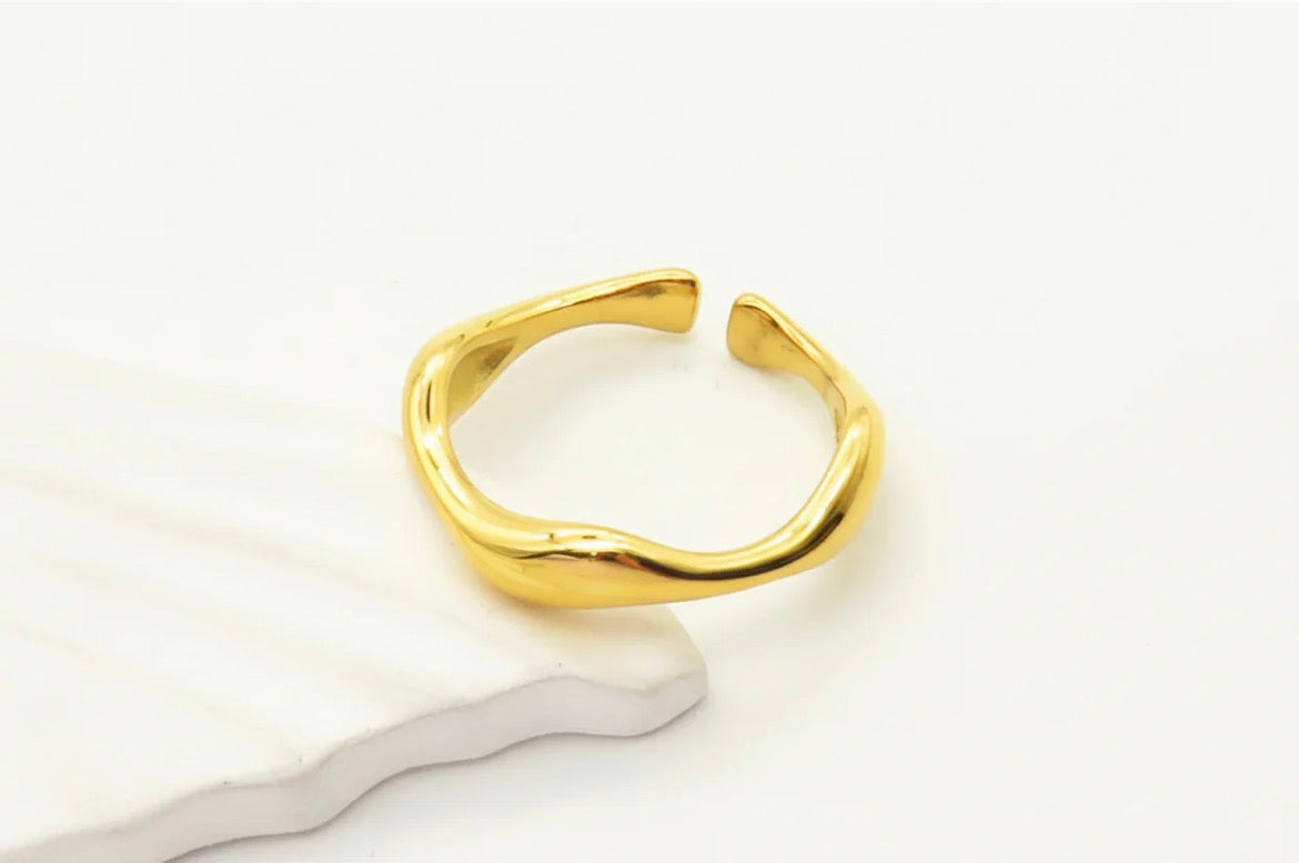 Stainless Steel Curved Ring - 18K Gold