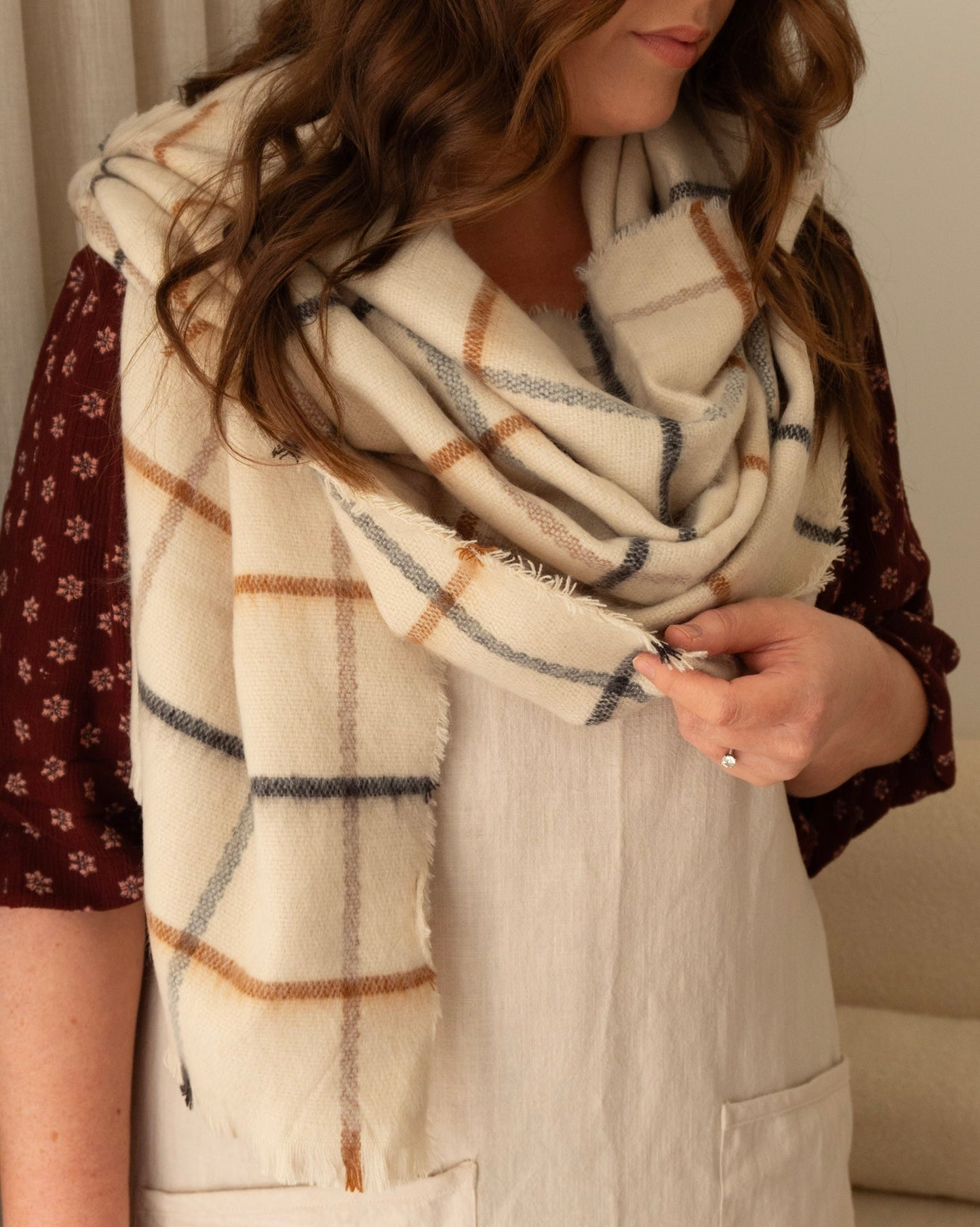 Natural Cream Light Gold Foil Scarf
