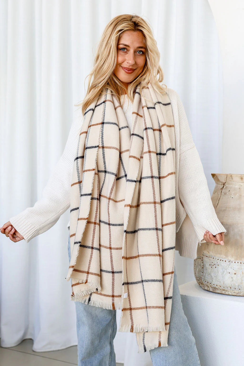 Natural Cream Light Gold Foil Scarf
