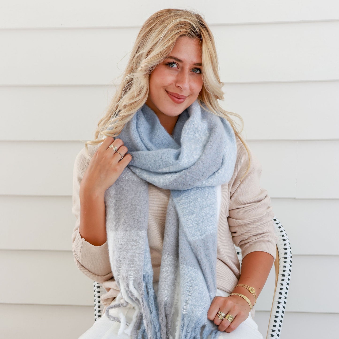 Soft Grey Cream Scarf