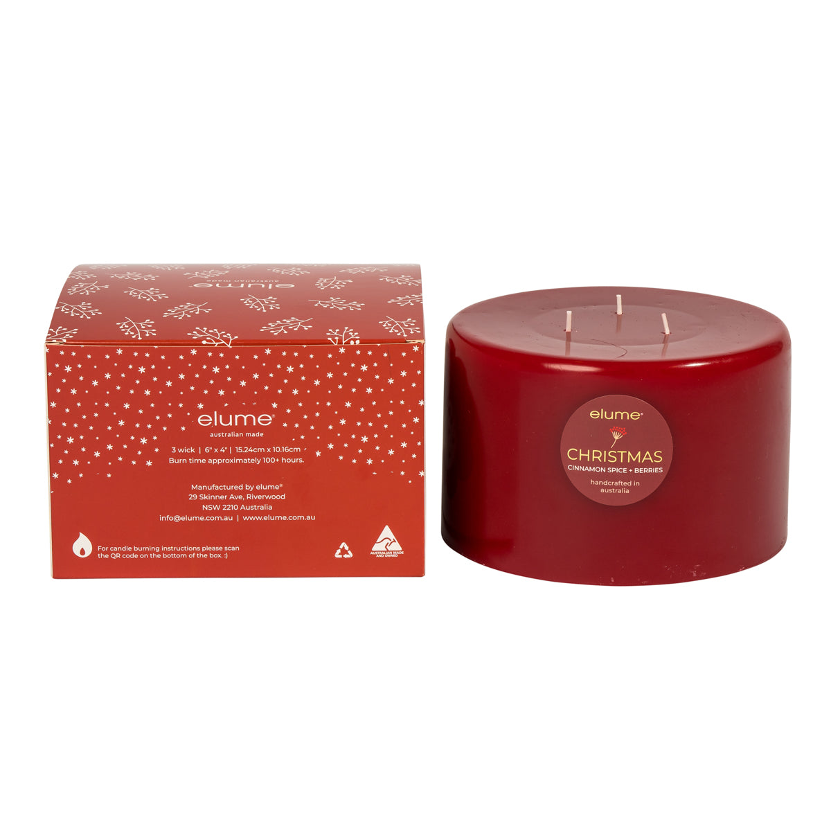 Christmas Pillar Cinnamon Spice & Berries Large 3 Wick Pillar Candle