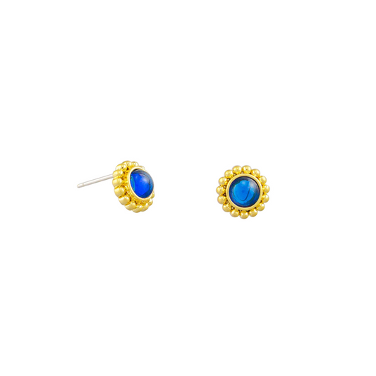 Ocean Blue Gold Stud Earrings