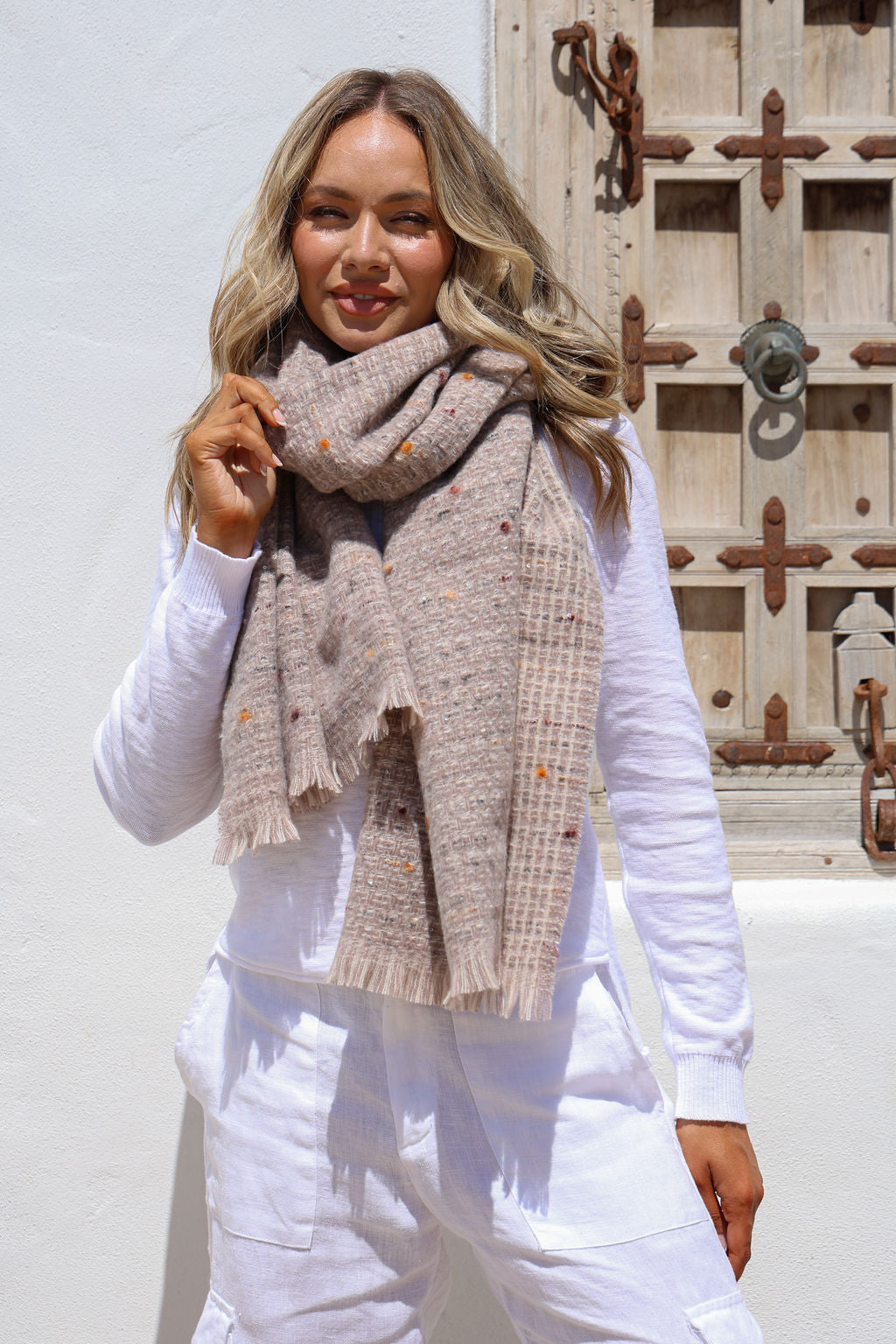 Mushroom Luxe Soft Textured Detail Scarf