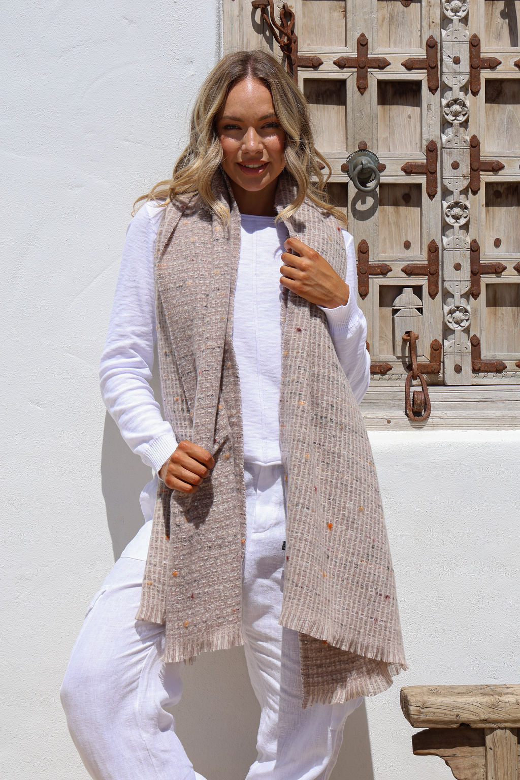 Mushroom Luxe Soft Textured Detail Scarf