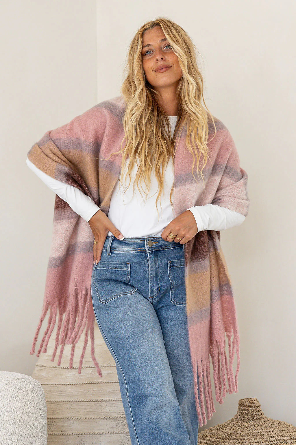 Dusty Pink Soft Textured Wrap Scarf