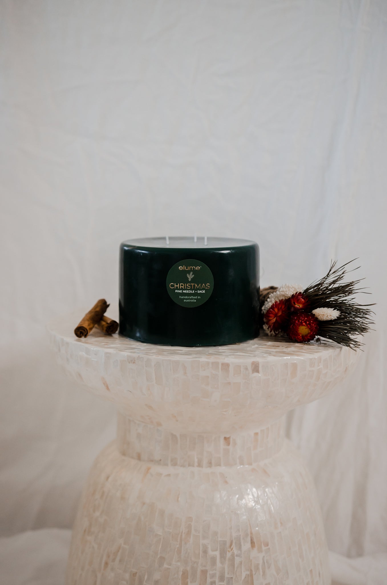 Christmas Pillar Pine Needle and Sage 3 Wick Pillar Candle