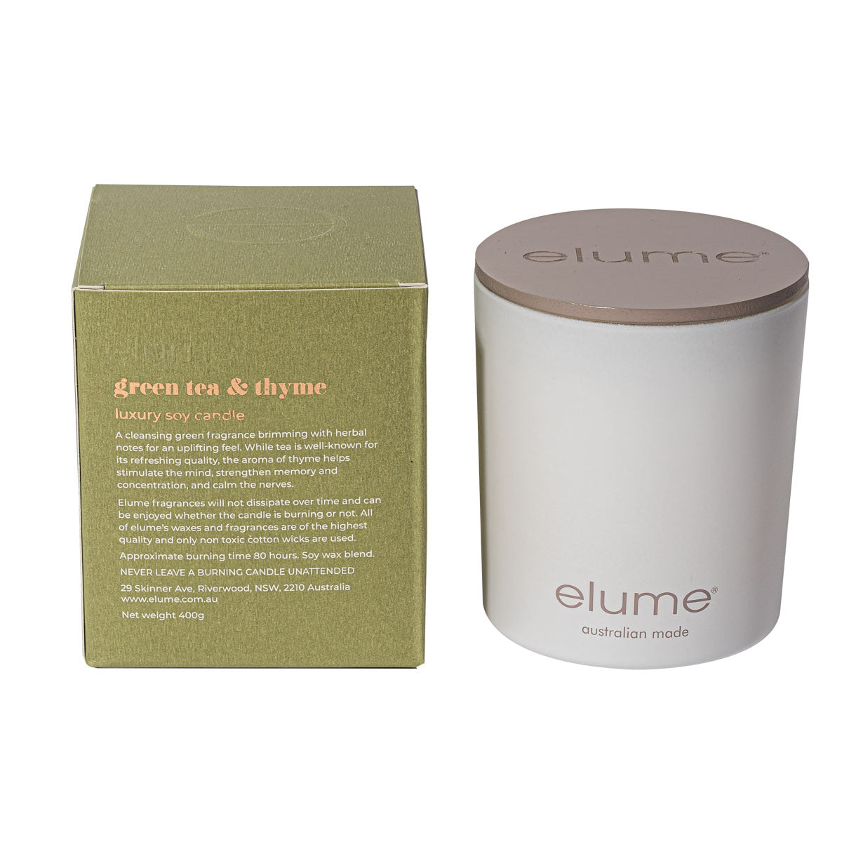 Green Tea & Thyme: Elume Luxury Soy Candle